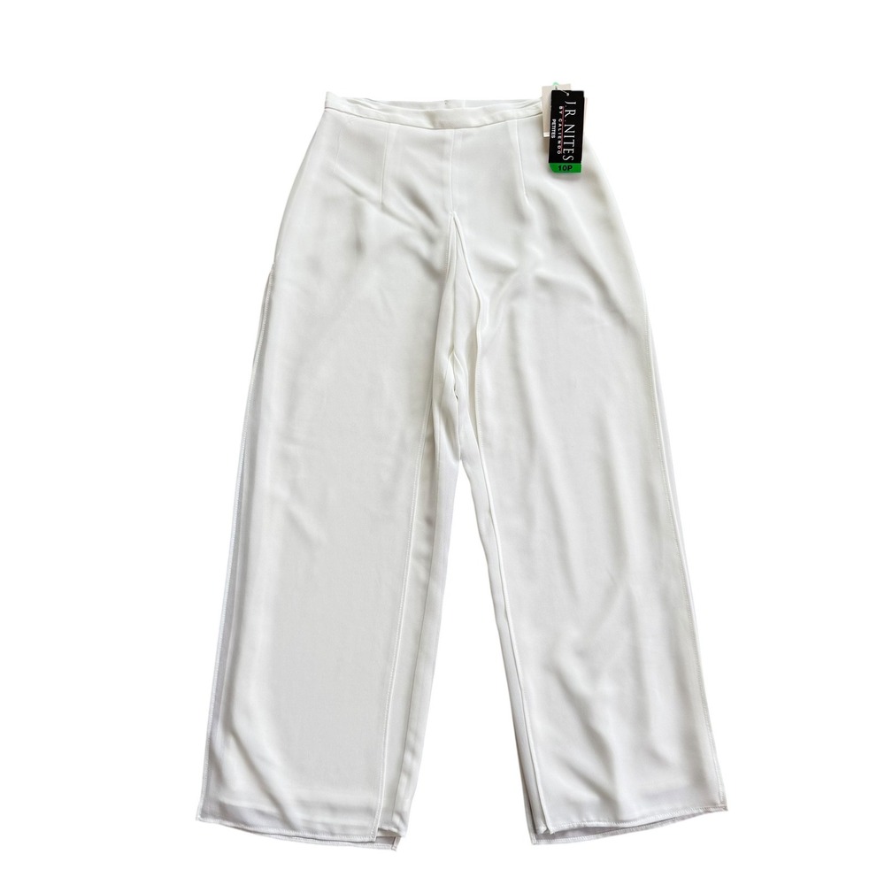 JR Nites by Caliendo White‎ Wide Leg Chiffon Overlay Pants Petites 10P NWT